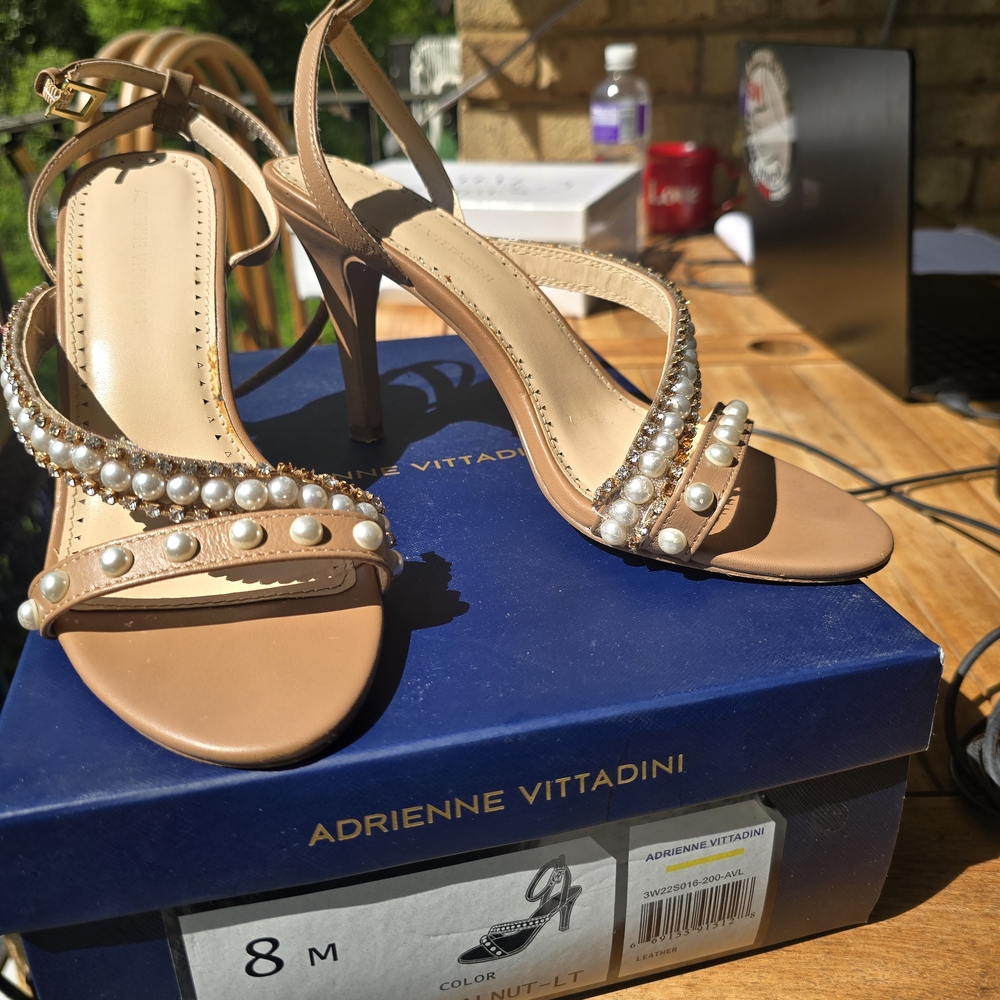 Adrienne Vittadini Tan Rhinestone Heels - Size 8